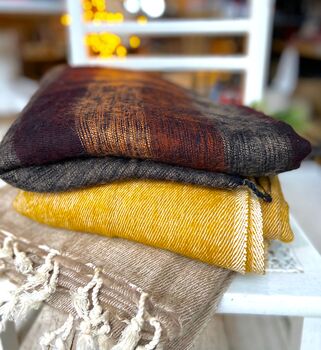 Rust Stripe Wool Mix Blanket Scarf, 2 of 4