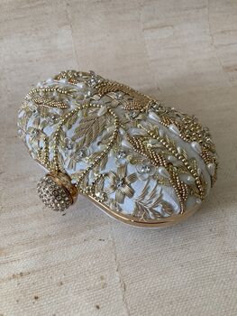 Light Blue Gold Handcrafted Embroidered Oval Clutch Bag, 3 of 5