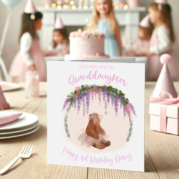 Granddaughter 1st Birthday Personalised Princess Bear Card, 4 of 6