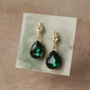 Art Deco Emerald Green Teardrop Chrysler Earrings, thumbnail 3 of 9