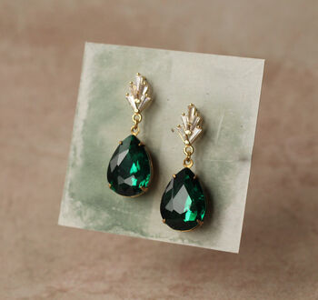 Art Deco Emerald Green Teardrop Chrysler Earrings, 3 of 9