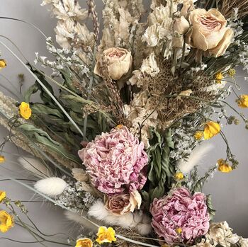 Wild Meadow Pink And Yellow Dried Flower Wreath, 6 of 9