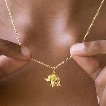 Origami Elephant Necklace, Silver Or Gold Plated, 5 of 12