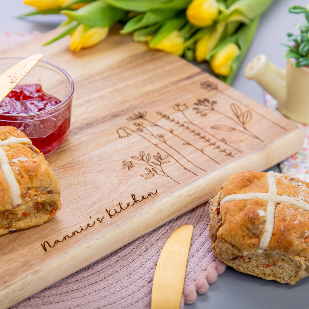 Personalised Spring Floral Acacia Serving Board By Duncan Stewart ...