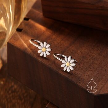Sterling Silver Daisy Flower Drop Hook Earrings, 3 of 9