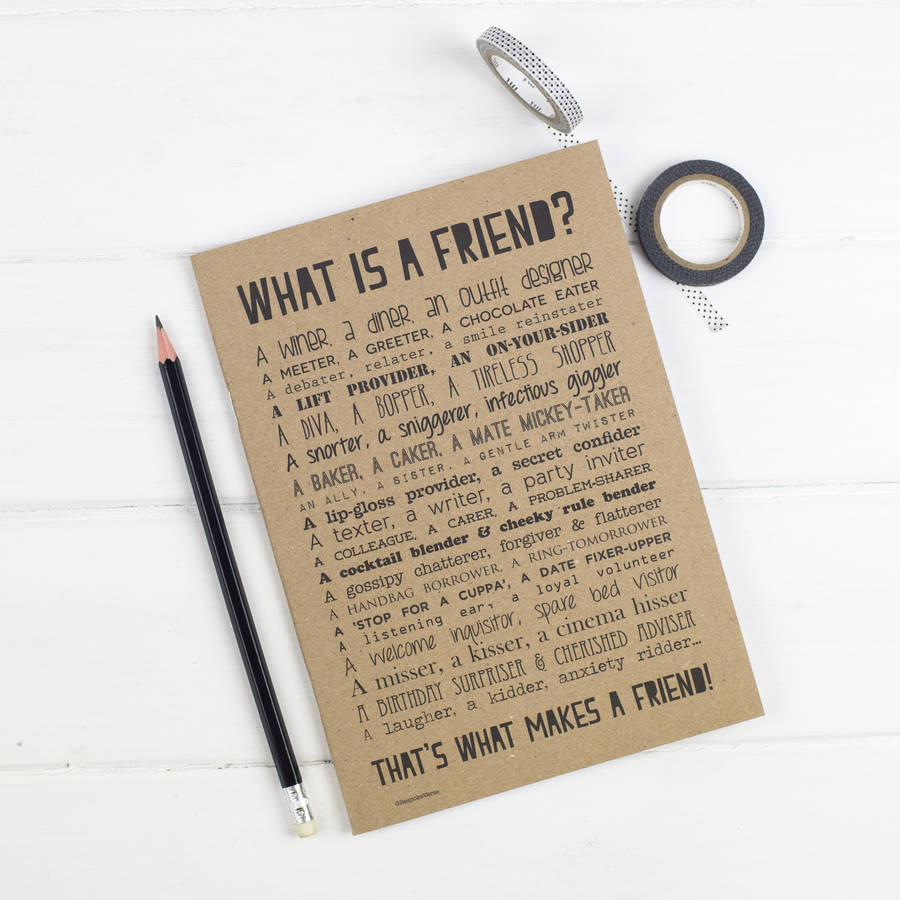 friend notebook with friend poem by bespoke verse