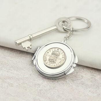Personalised 60th Birthday Shilling Compact Mirror Keyring, 2 of 8