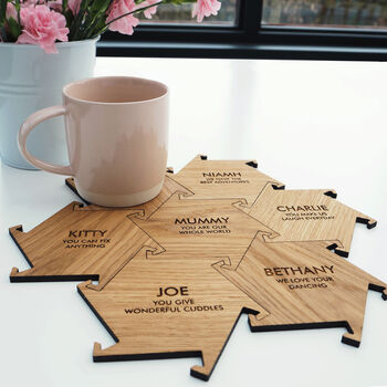 Personalised Wooden Oak Interlocking Jigsaw Coasters, 2 of 7