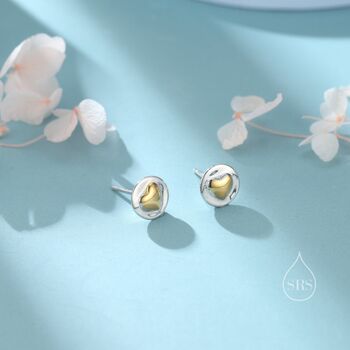 Sterling Silver Two Tone Heart Disk Stud Earrings, 3 of 11