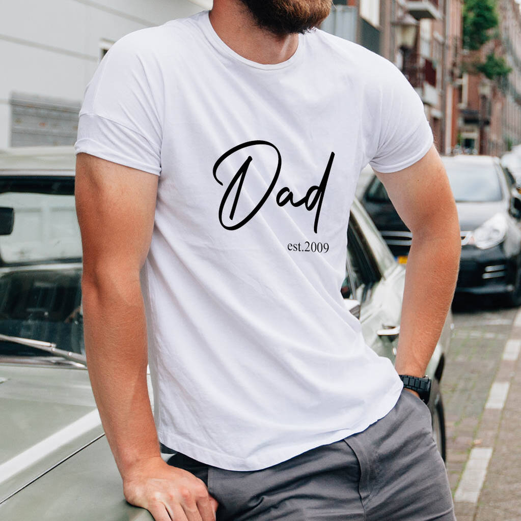 Dad Est Personalised Organic Cotton T Shirt By Dibor