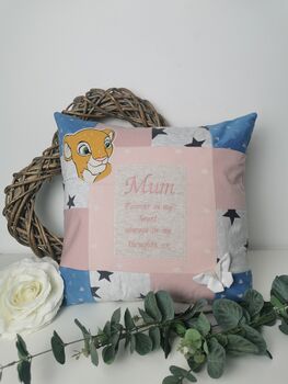 Personalised Patchwork Memory Cushion,Embroidered Words, 11 of 11