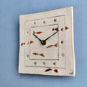 Handmade Ceramic Small Wall Clock Fish Shoal, 3 of 6
