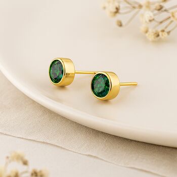 Gold Plated Sterling Silver May Birthstone Stud Earrings – 7mm, 4 of 9