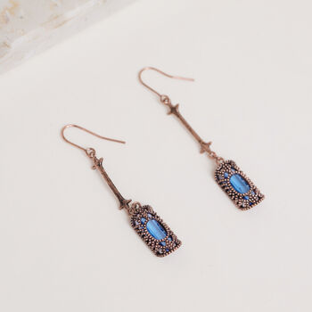 Antique Gold And Sapphire Blue Stone Drop Earrings, 2 of 4