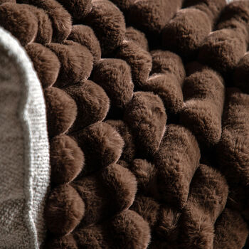 Ribbed Chocolate Brown Faux Fur Throw, 2 of 4