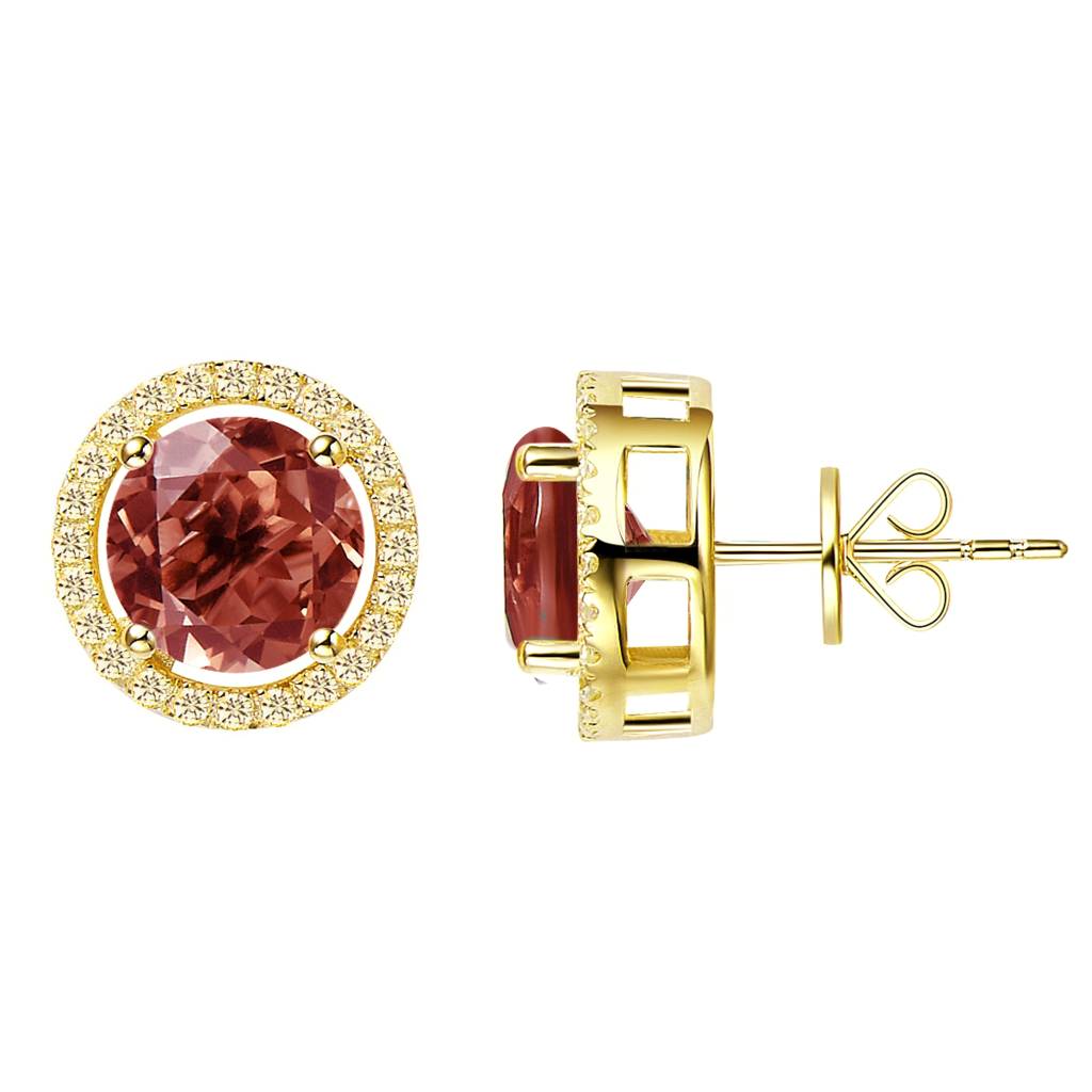 Round Red Garnet 18k Gold Plated Stud Earrings By H.AZEEM London ...