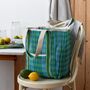 Blue And Green Recycled Woven Striped Tote Bag, thumbnail 1 of 4