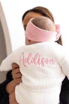 Spring Baby Name White Embroidered Personalised Cardigan, Perfect Baby Shower Or New Baby Gift, 3 of 12