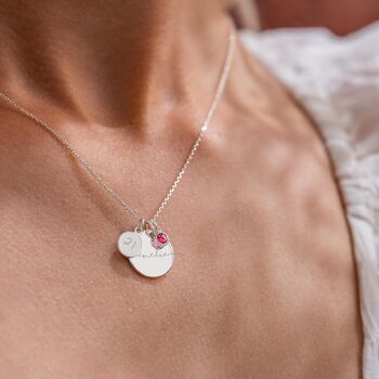 Sterling Silver Esme Birthday Disc And Birthstone Personalised Necklace, 7 of 12