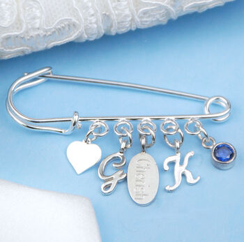 Personalised Sterling Silver Wedding Keepsake Charm Pin, 3 of 8