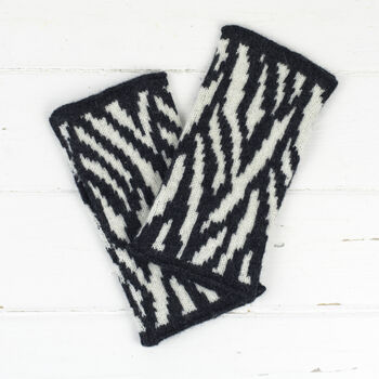 Zebra Knitted Wristwarmers, 2 of 3