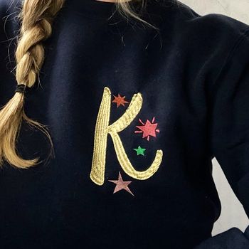 Embroidered Metallic Initial Christmas Jumper, 2 of 6