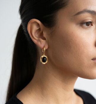Enso Black Onyx And Molten Gold Drop Huggies, 2 of 5