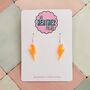 Small Neon Orange Glitter Lightning Bolt Earrings / Bright Orange Jewellery Bold Neon Sparkle / Electric Retro Flash Dangles, thumbnail 1 of 5