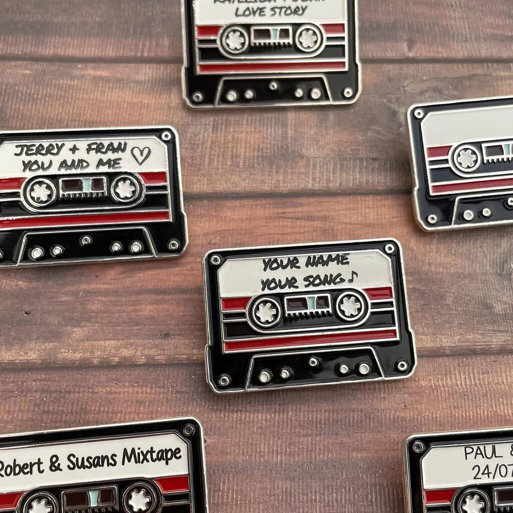 Custom Mixtape Cassette Tape Enamel Pin – Personalised Names Or Song – Retro 80s 90s Music Gift, 1 of 5