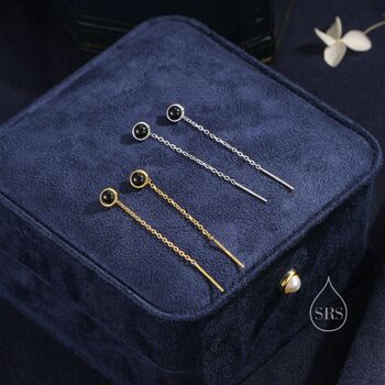 Sterling Silver Genuine Black Onyx Dot Threader Earrings, 4 of 10