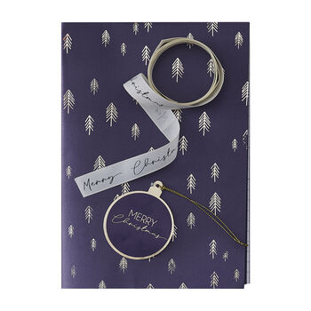 Navy And Gold Christmas Tree Wrapping Paper Set, 2 of 4