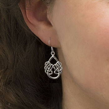 Sterling Silver Celtic Knot Teardrop Earrings, 3 of 4