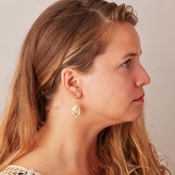 Moonstone Textured Drop 18 K Gold And Silver Earrings, 4 of 10