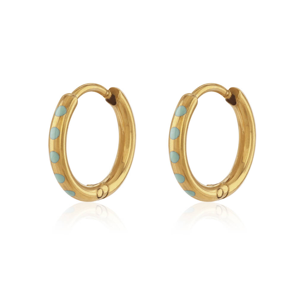 Gold Huggies With Mint Enamel, 1 of 4
