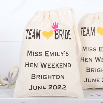 Team Bride Cotton Drawstring Hen Night Party Bags, 3 of 3