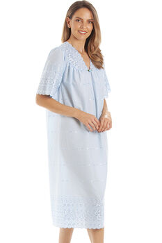 British Made Cotton Blue Embroidery Anglaise V Neck Nightdress, 2 of 5