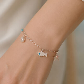 Sterling Silver Ocean Charm Bracelet, 3 of 5