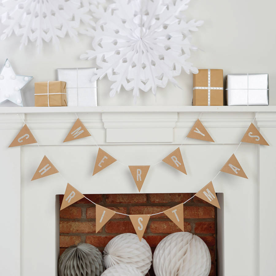 Merry Christmas Kraft And Silver Glitter Bunting By Ginger Ray