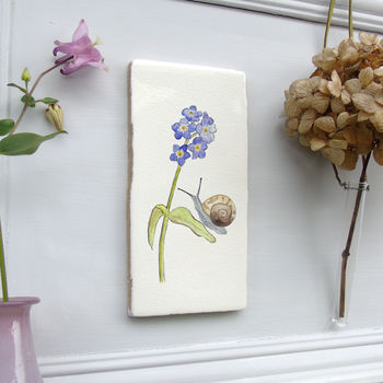 Forget Me Not And Snail Ceramic Wall Art Tile, 3 of 5