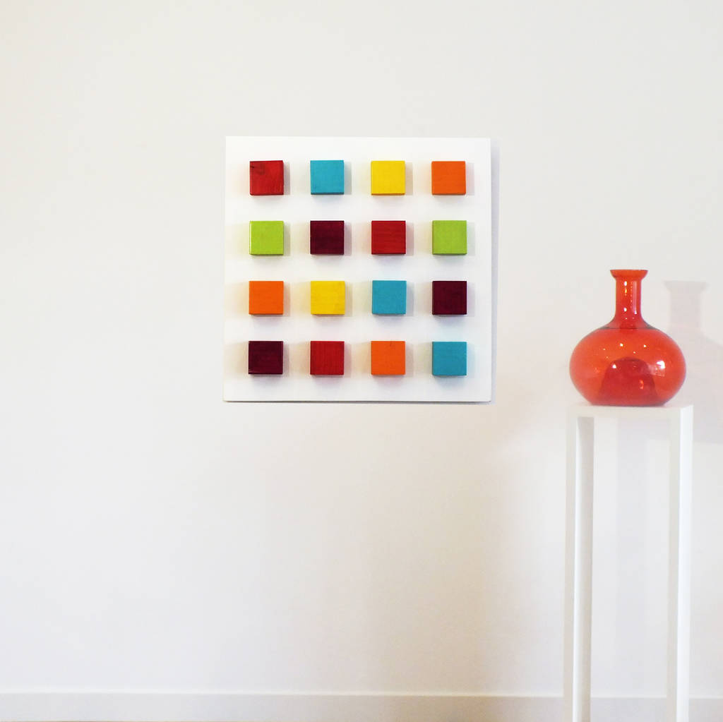 'square polka' abstract 3d wood block art by philip howson