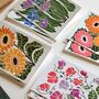 Linocut Joy Bloom Flower Notecards Set Of 12, thumbnail 9 of 12