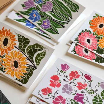 Linocut Joy Bloom Flower Notecards Set Of 12, 9 of 12