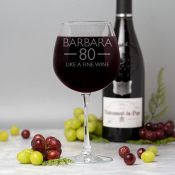 Personalised Birthday Aged Wine Glass Holds A Whole Bottle, 9 of 9