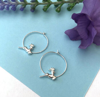 Sterling Silver Reindeer Christmas Hoop Earrings, 8 of 11