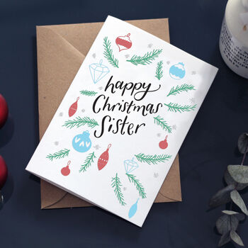 'happy Christmas Sister' Christmas Baubles Card By Hunter Paper Co 