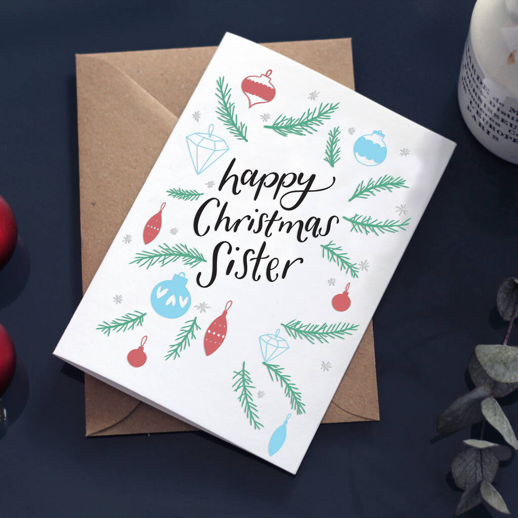 'Happy Christmas Sister' Christmas Baubles Card By Hunter Paper Co.