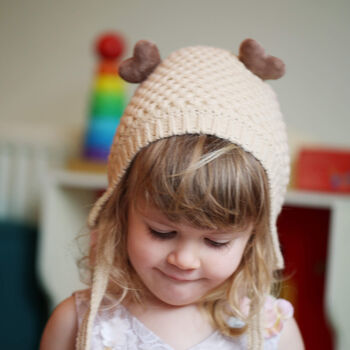 Corn Stitch Knit Reindeer Hat For Baby And Toddler, 2 of 11