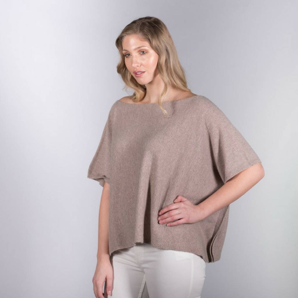 Beige Pure Cashmere Boat Neck Poncho By Mimi & Thomas® cashmere & gifts ...