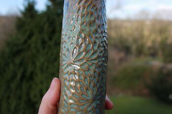 Hand Made Turquoise Ceramic Tall Vase, 5 of 10