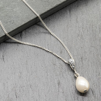 silver necklace pearl teardrop sterling bridal ivory pendant notonthehighstreet arrival necklaces cz moon